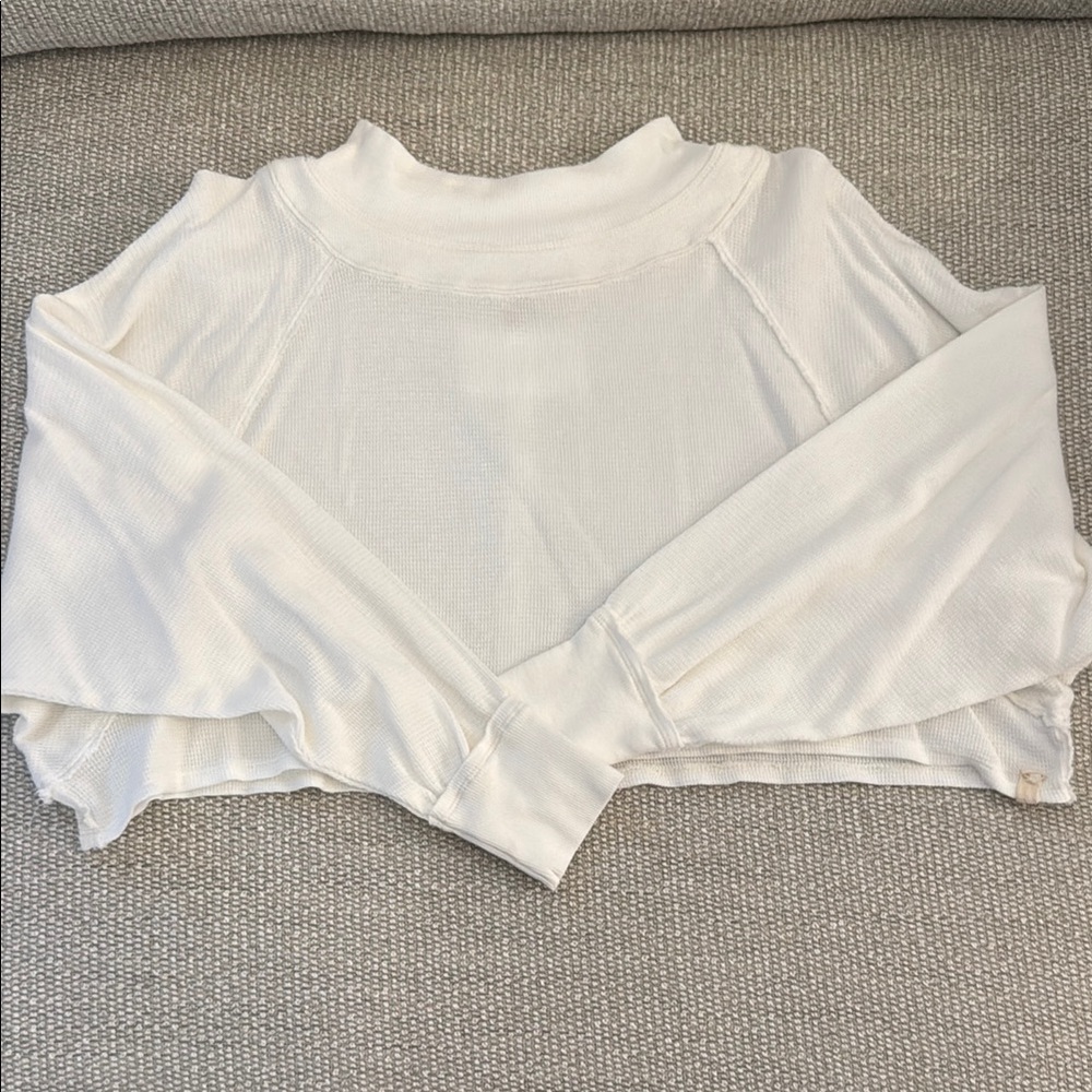 We The Free White Crop Oversized Long Sleeve Shirt